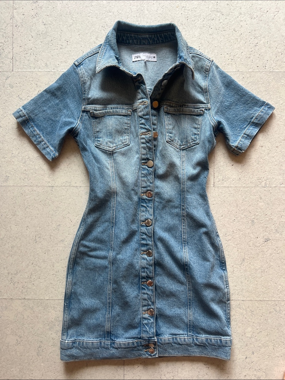 Zara Blue Denim Button-Front Mini Dress